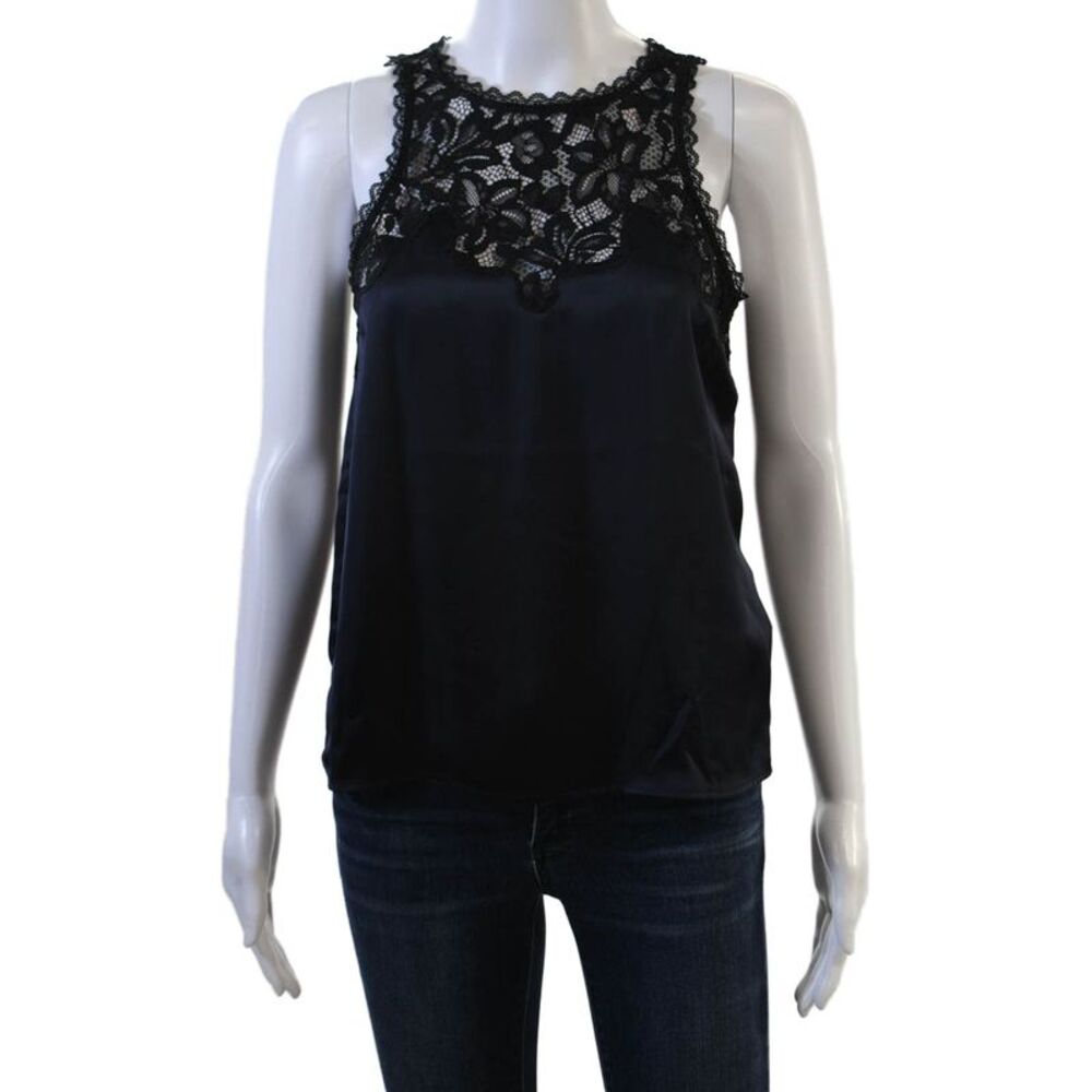 Ba&Sh Womens Floral High Neck Sleeveless Zip Tank Black Designer Size 2